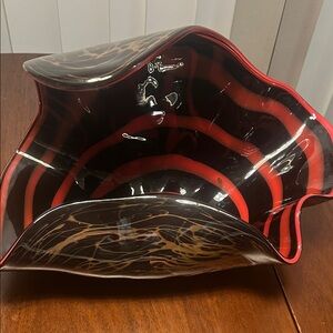 Murano Artistic Red and Black Glass Bowl